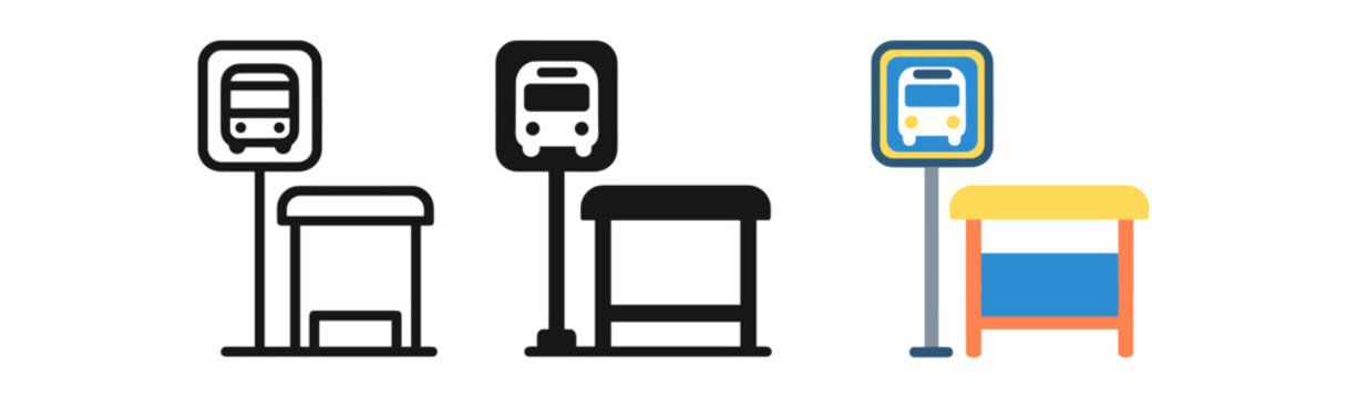 Bus stop icons: minimalist and colorful designs for urban navigation