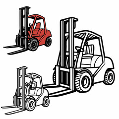 Red and black forklift machines line art industrial