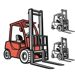 Red and black forklift vector illustrations machine