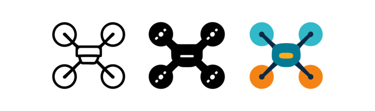 Minimalist line and colorful drone icon set for modern design projects