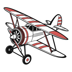 Red and white biplane with propeller and wheels airplane © rabi