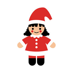 Adorable cartoon santa girl character with festive red outfit and santa hat for christmas celebrations isolated on white background