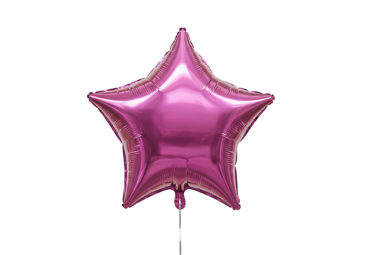 Fuchsia star balloon isolated on transparent background, party decoration PNG for celebration