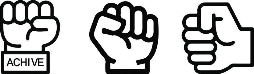 Clenched Fist Icon Set | Vector Line Art Symbols for Power, Protest, and Solidarity