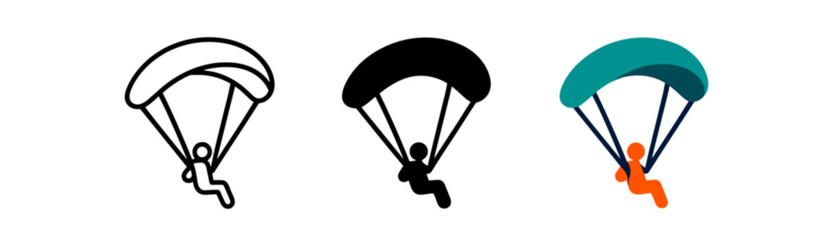 Dynamic paragliding icons: linear, silhouette, and colorful designs