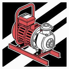 Red industrial water pump machine vector graphic engine