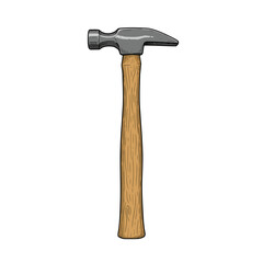 Classic wooden handle claw hammer tool for construction renovation and diy projects isolated on white background