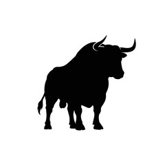 Powerful silhouette of a majestic bull standing strong symbolizing strength and power isolated on white background