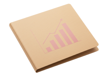 Beige binder with pink graph isolated on white, business report presentation document