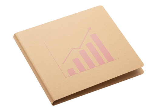Beige binder with pink graph isolated on white, business report presentation document