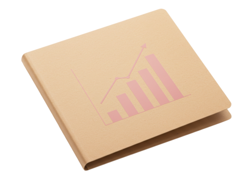 Beige binder with pink graph isolated on white, business report presentation document