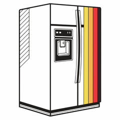 Retro refrigerator with colorful stripes and water dispenser