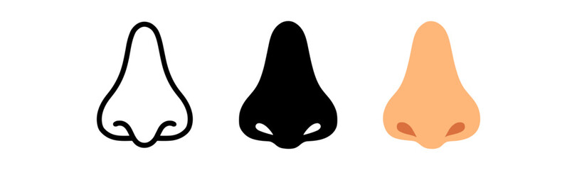 Nose icon set: outline, silhouette, and color variations