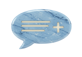 Blue marble speech bubble with plus and menu isolated PNG, communication and information icon