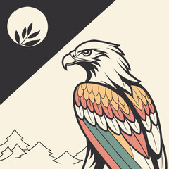 Stylized eagle with moon and trees graphic bird animal