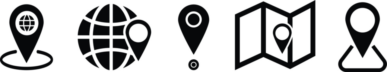 Map location icons set — GPS pin, globe, navigation, and direction symbols