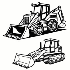 Naklejka premium Two black and white construction vehicles with loaders