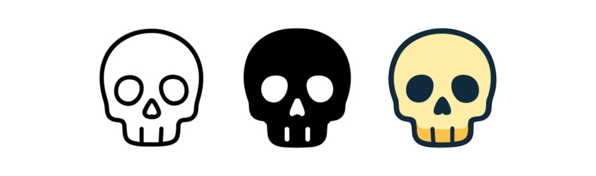 Minimalist skull icons in bold monochrome and color styles