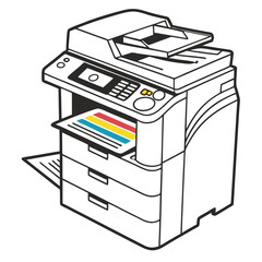 Vector illustration of a photocopier with colorful paper output
