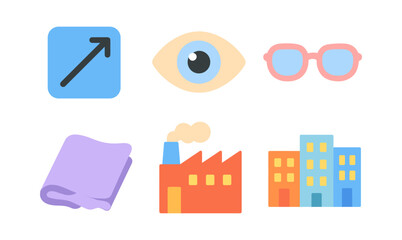 Colorful set of simple flat icons for everyday objects and concepts