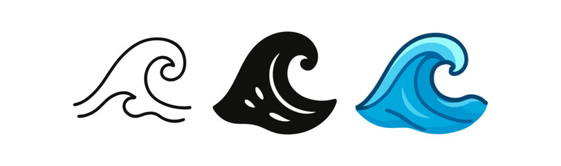 Obraz premium Wave icons in sketch, silhouette, and colorful styles for design projects