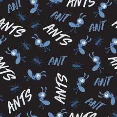 Quirky Modern Insect Funny Ant Character Pattern. Perfect for kid designs, textile prints, educational materials, wrapping paper, and fun bug-themed creative projects.