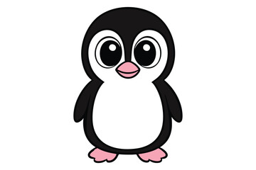 Cute cartoon penguin vector with pink cheeks and a happy smile, perfect for children’s winter graphics, prints, and digital designs.