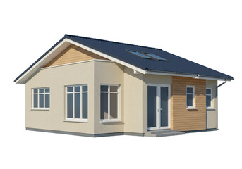 Modern bungalow house isolated, exterior view of a single-story home with dark roof