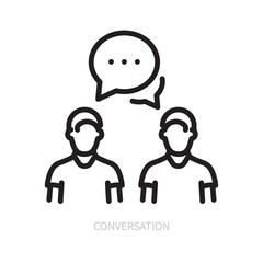 Conversation line icon. Communication concept. Speech bubble symbol. Human speaking, talk sign. Isolated on a white background. Editable stroke. Flat design. Vector illustration.