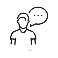 Talk line icon. Speech bubble symbol. Human speaking sign. Isolated on a white background. Editable stroke. Flat design. Vector illustration.