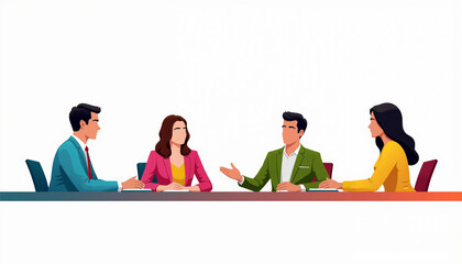 Business meeting with four professionals discussing ideas at table  