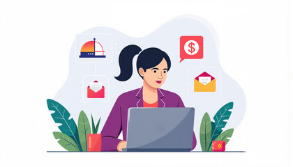assistant managing emails and notifications while working on laptop  