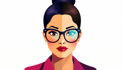 Latina businesswoman wearing glasses in modern vector design style  