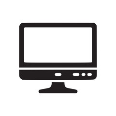 A simple dark blue computer monitor icon with a blank screen on a plain white background illustration