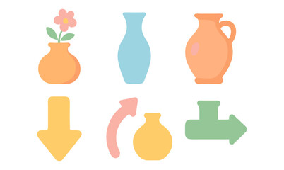 Minimalist vase and arrow icons set for home decor and design