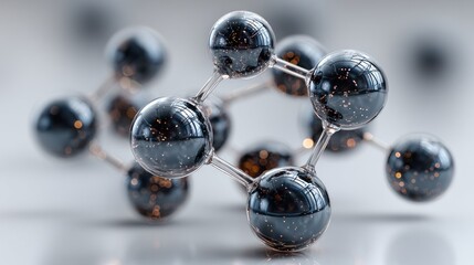 Complex molecular structure representation with glowing inner particles