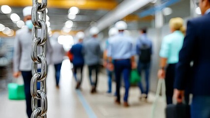 Workers walk through an industrial area while wearing safety helmets and observing their surroundings during a company inspection event in a modern facility