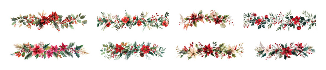 Naklejka premium PNG Festive floral borders for decoration, element set on transparent background