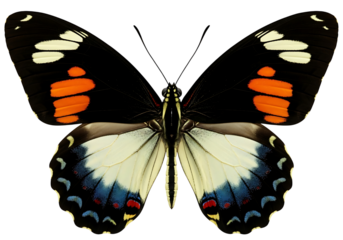 Beautiful butterfly with black, white, and orange markings isolated on transparent background