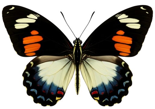 Beautiful butterfly with black, white, and orange markings isolated on transparent background