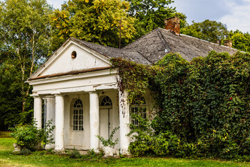 A neglected classical-style building. Kurozweki, Swietokrzyskie Province, Poland