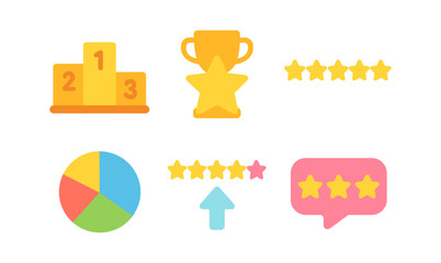 Colorful flat style awards and ratings set with trophies and stars