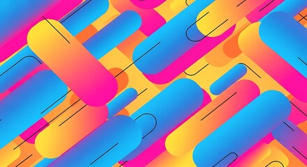 Seamless pattern of rounded rectangles with gradient colors and thin black lines background abstract