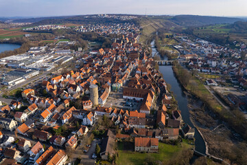 Obraz premium Aerial view around the old town of Besigheim in Germany on a sunny autumn day