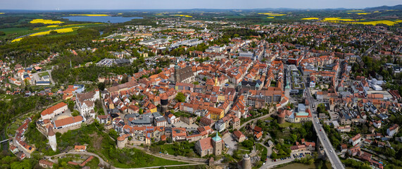 Aerial view around the old town of Bautzen in Germany on a sunny summer day