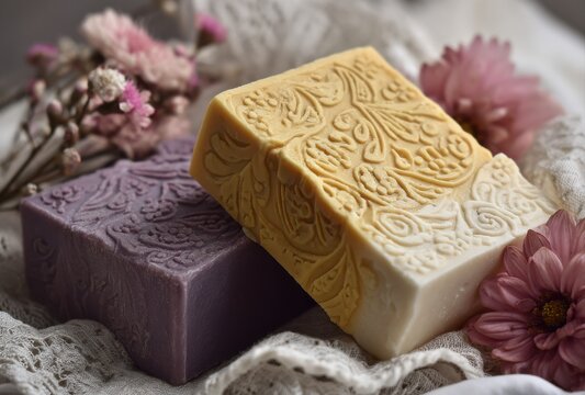 Elegant handcrafted soaps with floral details and fresh fragrance for luxurious self care, a soothing spa experience and natural beauty rituals at home
