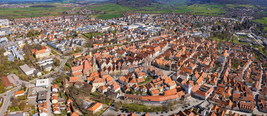 Aerial view around the old town of Wei&szlig;enburg in Germany on a cloudy autumn day