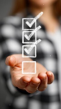 Checklist and Task in hand: An upward glance showcases a hand holding a visual of completed tasks with checkmarks.