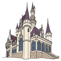 Fantasy castle vector with purple turrets and cream walls © leptop