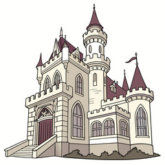 Obraz premium Fantasy castle vector with towers and flag building